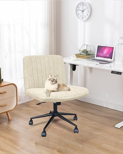 Criss Cross Chair with Wheels, Armless Cross Legged Office Desk Chair,Comfortable Swivel High Adjustable Wide Seat Chair for Home Office (Beige) - LeafyLoom