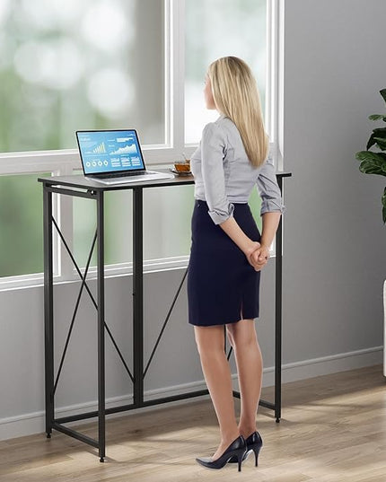 39.37" Folding Standing Desk, Small Laptop Stand Up Desk for Sitting or Standing, No Assembly Needed Folding Desk, Portable Standing Desk, Tall Foldable Desk for Home, Office, Small Spaces (Black) - LeafyLoom