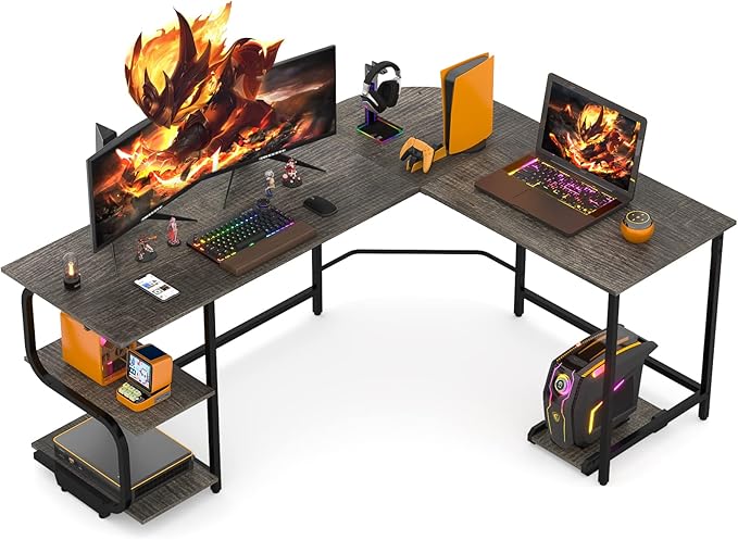 Teraves Reversible L Shaped Desk with Large Surface, 69 Inch Sturdy Corner Desk with Storage Shelves, Premium Office Computer Desk Workstation for Home Office Gaming - LeafyLoom