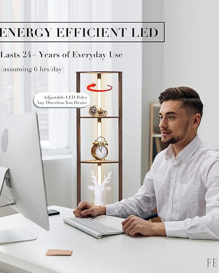 FENLO Fancy - LED Display Shelf with Dimmable Lights, LED Shelf Floor Lamps for Living Room, Sturdy Corner Shelf Curio Cabinet Display, Tall Floor Lamps with Shelves - LeafyLoom
