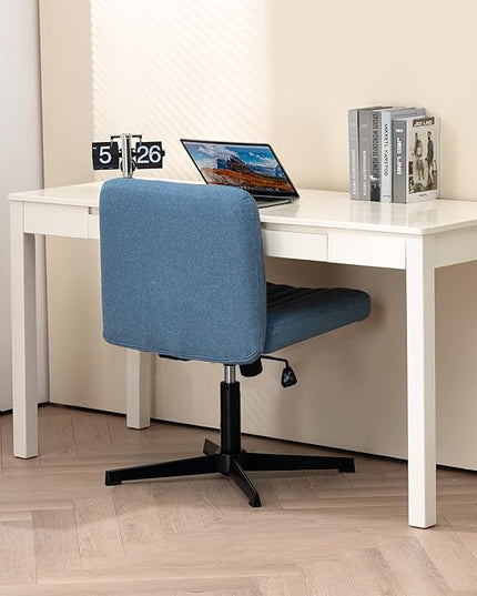 Panana Office Chair Fabric Padded Seat Armless Desk Chair Swivel Computer Task Chair Mid-Back No Wheels Accent Chair (Blue) - LeafyLoom