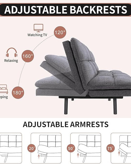 MUUEGM Futon Sofa Bed Convertible Memory Foam Sleeper Couch,Modern Loveseat for Living Room,Small Compact Space,Dorm,Office,Adjustable Armrests Backrest Sofabed, Linen Dark Grey - LeafyLoom