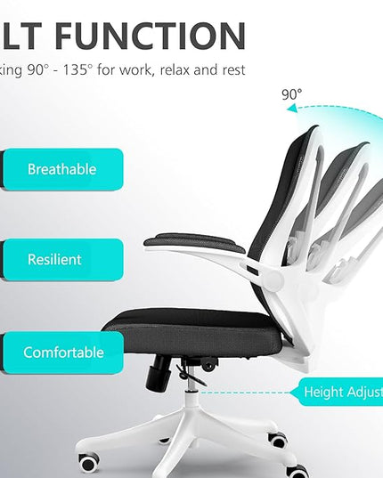Office Chair with 350LBS Capacity,Ergonomic Comfort Home Desk Chair,Mid Back Gaming Chair with Wheels, Adjustable Height, Lumbar Support,Flip-up Armrest - LeafyLoom