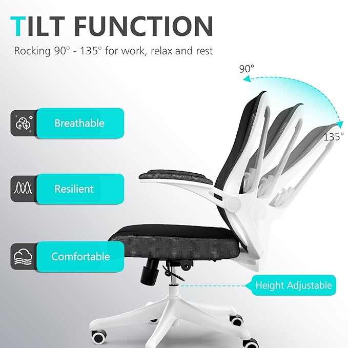 Office Chair with 350LBS Capacity,Ergonomic Comfort Home Desk Chair,Mid Back Gaming Chair with Wheels, Adjustable Height, Lumbar Support,Flip-up Armrest - LeafyLoom