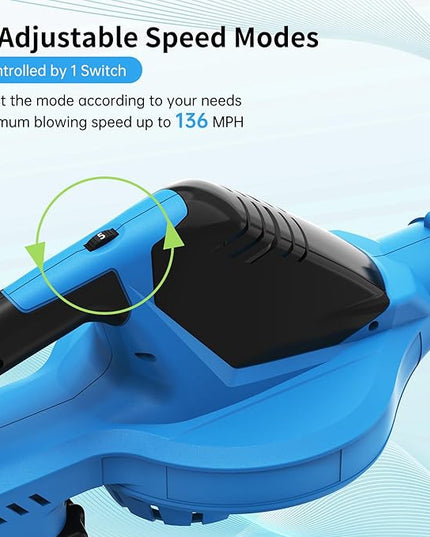 Leaf Blower, 21V Electric Leaf Blower Cordless, Leaf Blower with 2000mAh Battery and Charger, 16.5A/16500rpm Speed Leaf Blower, 5 Speed Mode Lightweight Leaf Blower for Lawn Patio Yard - LeafyLoom