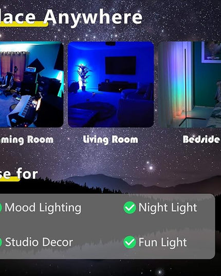 TACAHE Corner Floor Lamp - RGB Color Changing Mood Lighting, Dimmable LED Modern Floor Lamp with Remote, 56" Metal Standing Lamp for Living Room, Bedroom 20W - White - LeafyLoom