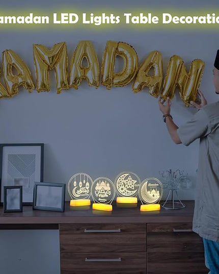4 Pieces Ramadan Table Lights Eid Mubarak Decoration for Home Moon Star Castle LED Lights Ramadan Table Centerpiece Mubarak Gift for Muslims Islamic Holiday Eid Al Fitr Party Supplies - LeafyLoom