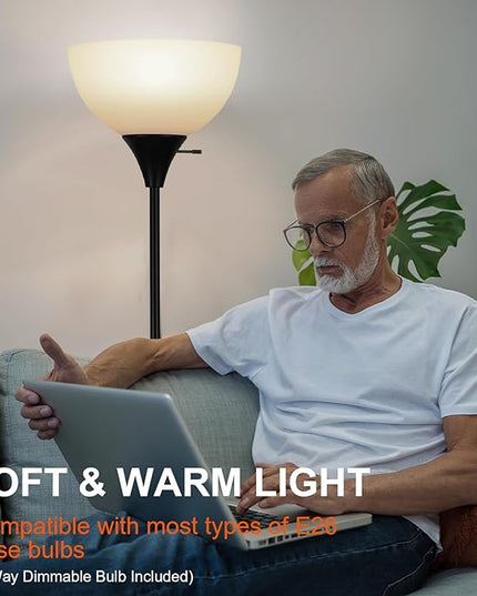 Floor Lamp, Dimmable Standing Lamp, 3 Levels Brightness Led Floor Lamp Rotary Switch Floor Lamps Modern Industrial Lamp with Shade, Tall Lamps for Living Room Bedroom Office Dining Room (Black) - LeafyLoom