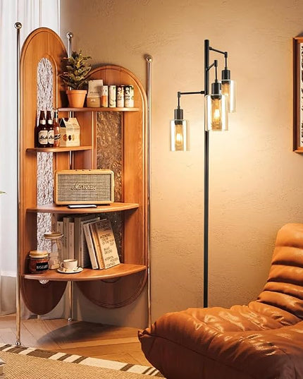 Farmhouse Floor Lamp for Living Room Bedroom, 3-Lights Floor Lamp with On/Off Foot Switch, Tall Pole Tree Standing Lamp Oil Rubbed Bronze with Amber Glass Shade, LED 3 Bulbs Included - LeafyLoom