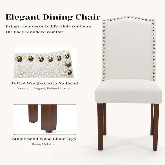 Sweetcrispy Dining Chairs Set of 6, Upholstered Leather Kitchen Room Chairs Mid Century Modern High-End Dining Room Side Chairs with Nailhead Trim and Wood Legs for Bedroom, Living Room, Brown - LeafyLoom