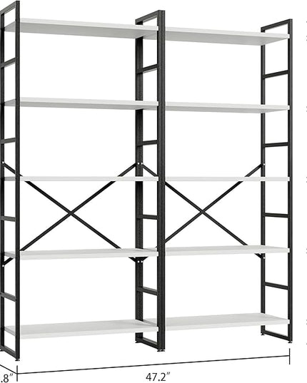 Shintenchi 2 Pieces 5 Tiers Bookshelf, Classically Tall Bookcase Shelf, Industrial Book Rack, Modern Book Holder in Bedroom/Living Room/Home/Office, Storage Rack Shelves for Books/Movies-White - LeafyLoom