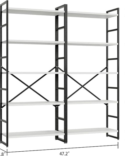 Shintenchi 2 Pieces 5 Tiers Bookshelf, Classically Tall Bookcase Shelf, Industrial Book Rack, Modern Book Holder in Bedroom/Living Room/Home/Office, Storage Rack Shelves for Books/Movies-White - LeafyLoom