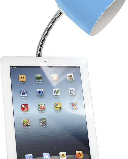 Simple Designs LD1056-BLU Gooseneck Organizer Desk Lamp with iPad/Tablet Stand or Book Holder and USB Port, Blue - LeafyLoom