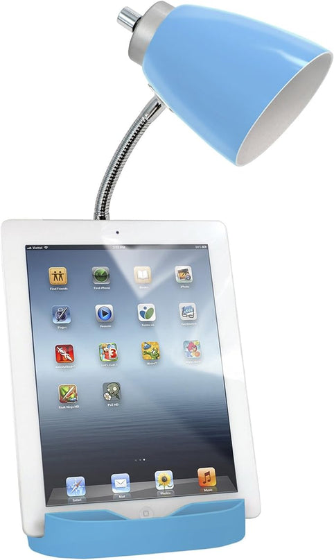 Simple Designs LD1056-BLU Gooseneck Organizer Desk Lamp with iPad/Tablet Stand or Book Holder and USB Port, Blue - LeafyLoom