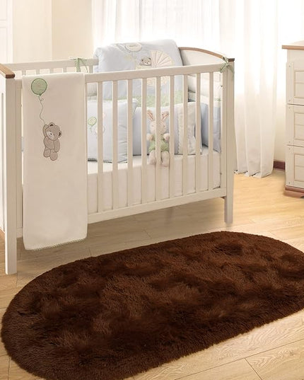 Merelax Soft Shaggy Rug for Kids Bedroom Oval 2.6'x5.3' Brown Plush Fluffy Carpet for Living Room, Furry Carpet for Teen Girls Room, Anti-skid Fuzzy Comfy Rug for Nursery Decor Cute Baby Play Mat - LeafyLoom