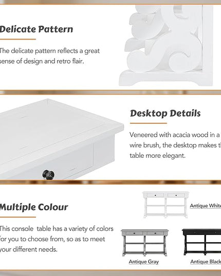 Retro Console Table with Ample Storage,Wood Sideboard Frame,W/Open Adjustable Shelves and 2 Drawers,Buffet Cabinet for Entrance Dinning Living Room,Antique White, 54.1" - LeafyLoom