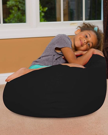 Posh Creations Bean Bag Chair for Kids, Teens, and Adults Includes Removable and Machine Washable Cover, Solid Black, 27in - Medium - LeafyLoom