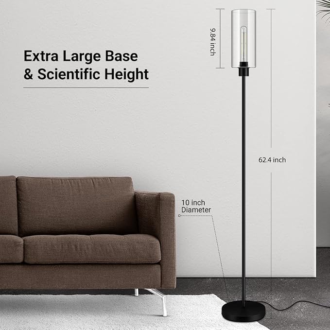 BoostArea Floor Lamp for Living Room, Modern Standing Lamp Stand Up Lamp with Glass Lampshade, 4W Bulb Included, Pole Lamp Tall Lamps for Bedroom, Living Room, Office, Kids Room, Reading - LeafyLoom