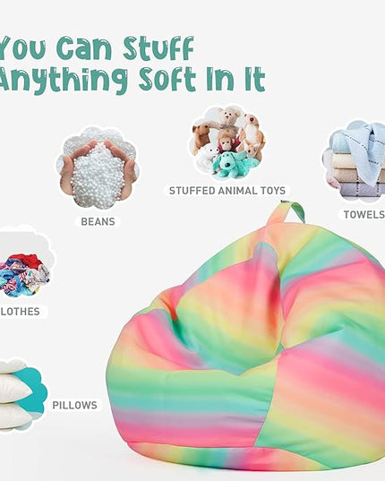 Nobildonna Stuffed Animal Storage Bean Bag Chair Cover Only for Kids Girls Toddler, Large Beanbag Chair without Filling for Organizing Children Soft Plush Toys - LeafyLoom