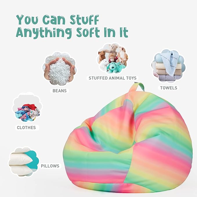 Nobildonna Stuffed Animal Storage Bean Bag Chair Cover Only for Kids Girls Toddler, Large Beanbag Chair without Filling for Organizing Children Soft Plush Toys - LeafyLoom