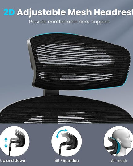 Farini Office Chair Ergonomic Desk Chair, High Back Office Chair with Wheels, Home Office Chair for Heavy People, Office Chair Adjustable Seat Depth, 3D Armrests and Adjustable Headrest, Black - LeafyLoom