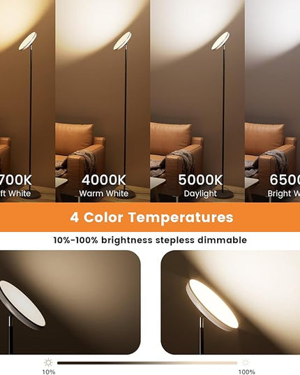 Bright Floor Lamp,42W 3700LM LED Torchiere Floor Lamps for Living Room, 71in. Modern Tall Standing Lamp with Remote,Color & Brightness Dimmable Sky Light,1/2/3H Timer for Bedroom,Office-Black - LeafyLoom