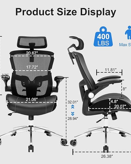 Big and Tall Office Chair, 400lbs Heavy Duty Ergonomic Desk Chair with Soft 3D Modeling Foam Cushion Home Office Desk Chairs with Adjustable Headrest Seat Height Executive Computer Task Chair - LeafyLoom