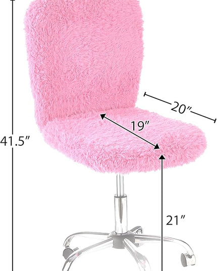 Faux Fur Task Chair, Pink 20D x 20W x 41.5H in - LeafyLoom