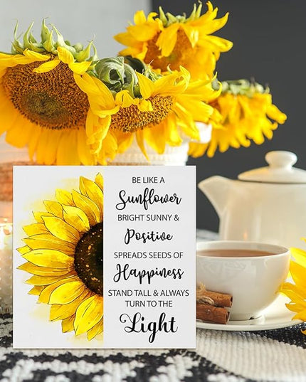 Creoate Sunflower Desk Decor, Inspirational Wood Block Sign Desk Decorations for Home Girls Room Dorm Office Desk Shelf Table Decor - Be Like a Sunflower Bright Sunny and Positive Uplifting Positive - LeafyLoom