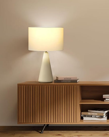 Brightech Nathaniel LED Table Lamp - Modern White Cement Tower Table Lamp for Bedside, Nightstand, Desk - Cozy Soft White Light for Living Room, Bedroom - LeafyLoom