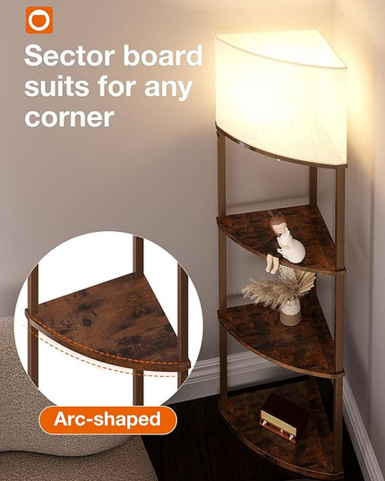 addlon Corner Lamps 5-Tier Shelf Floor Lamp Display with 3 Color Temperatures LED Bulb and Linen Lamp Shade, Shelves for Living Room, Bedroom and Office - Vintage - LeafyLoom