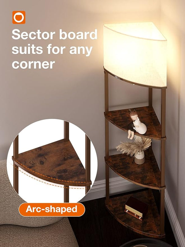 addlon Corner Lamps 5-Tier Shelf Floor Lamp Display with 3 Color Temperatures LED Bulb and Linen Lamp Shade, Shelves for Living Room, Bedroom and Office - Vintage - LeafyLoom