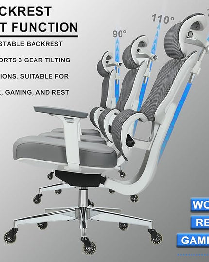 C19 Ergonomic Mesh Office Chair with Adjustable Height Lumbar Support，3D Armrest & Headrest，Tilt Function，Blade Wheel for High Back Desk Chair，Swivel Big and Tall Computer Chair (White) - LeafyLoom