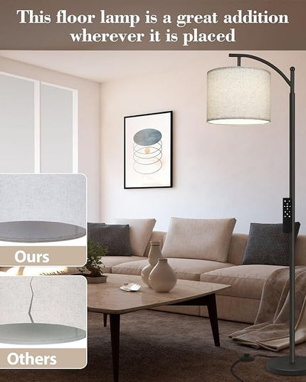 PESRAE Arc Floor Lamp with Remote Control, 9W/1000LM Stepless 3000K-6000K LED Bulb Included, Standing Lamp with Tall lamp with Adjustable Linen Lampshade for Bedroom,Living Room - LeafyLoom