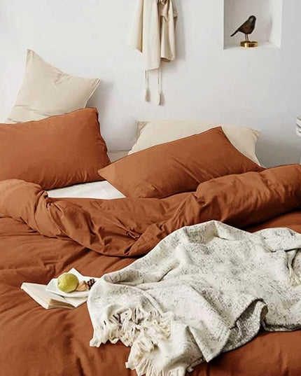 Burnt Orange Queen Comforter Set - 3 Piece Aesthetic Modern Terracotta Bedding Set - All Season Soft & Lightweight Microfiber Down Alternative Comforter Bed Set with 2 Pillow Shams for Women Men - LeafyLoom