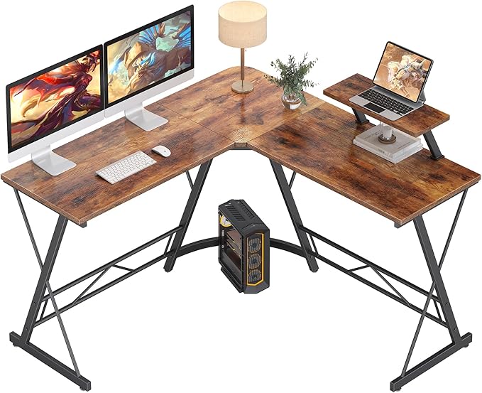 Mr IRONSTONE L Shaped Computer Desk: Corner Desk, Home Office Desk, Gaming Writing Workstation with Large Monitor Stand, Easy to Assemble (Rustic Brown,51 Inch) - LeafyLoom