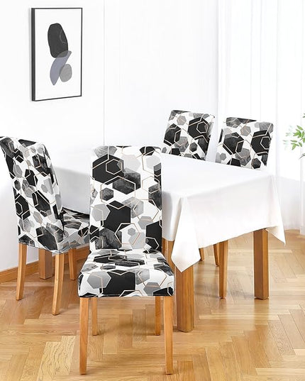 Gibelle Dining Room Chair Covers Set of 4, Soft Stretch Kitchen Chair Covers Slipcover Protector, Removable Washable Geometric Parson Chair Covers 4 Pack, Black Gibelle