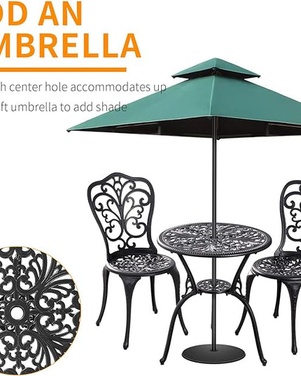 Outdoor Bistro Set 3 Piece Patio Bistro Set, Cast Aluminum Bistro Table and Chairs Set of 2, Small Patio Table Set for Porch, Black - LeafyLoom