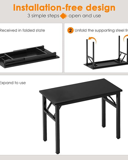 Need 39.4 inches Computer Desk for Small Space Small Folding Table Small Writing Desk Compact Desk Foldable Desk with BIFMA Certification, No Install Needed, Black - LeafyLoom