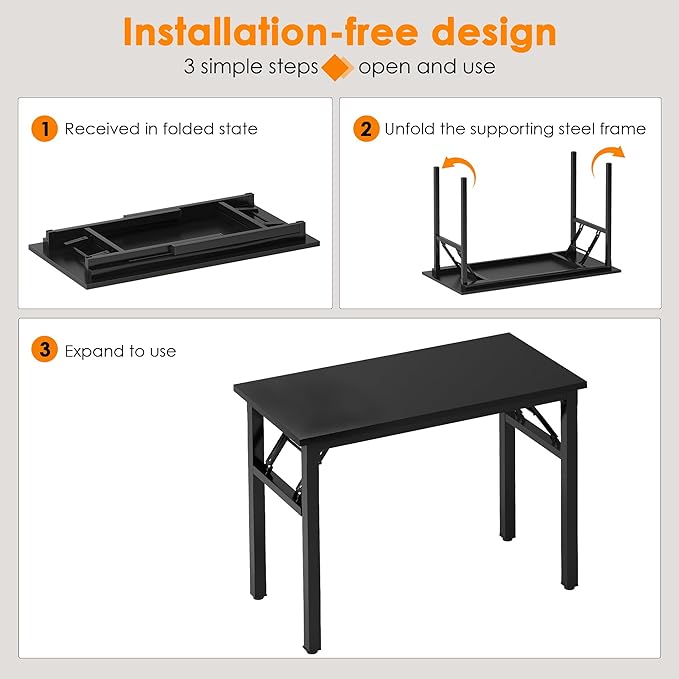 Need 39.4 inches Computer Desk for Small Space Small Folding Table Small Writing Desk Compact Desk Foldable Desk with BIFMA Certification, No Install Needed, Black - LeafyLoom