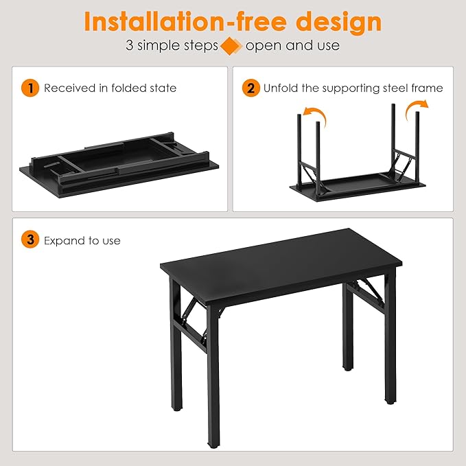 Need Small Computer Desk 31.5 inches Folding Table No Assembly Sturdy Small Writing Desk Folding Desk for Small Spaces, All Black AC5-8040-CB - LeafyLoom