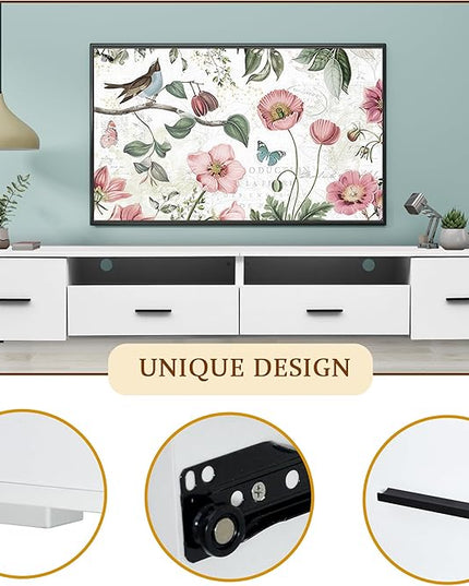NicBex TV Stand for 90 Inch TV Modern TV Media Console Table with 4 Storage Drawers,Entertainment Center with Storage for Living Room,82.68 Inch,White - LeafyLoom