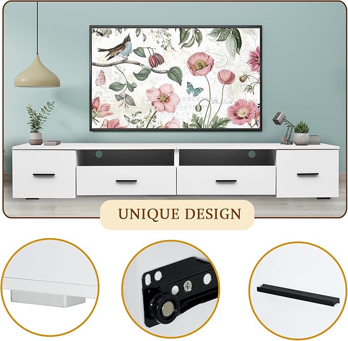 NicBex TV Stand for 90 Inch TV Modern TV Media Console Table with 4 Storage Drawers,Entertainment Center with Storage for Living Room,82.68 Inch,White - LeafyLoom