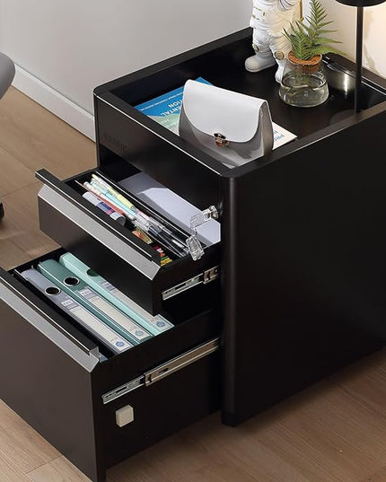 2 Drawer Mobile File Cabinet Top Storage Shelf, Rolling Metal Filing Cabinet for Legal & Letter File Anti-tilt Design with Lock Under Desk Office Drawers Fully Assembled Except Casters(Top ST B) - LeafyLoom