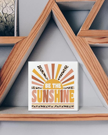 Home Office Desk Wooden Box Sign Decor, Be The Sunshine, Inspirational Quotes Desk Decor Motivational Desk Decorations for Women Girls Teens Student Office Classroom School - LeafyLoom