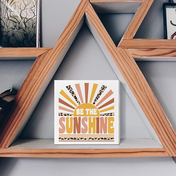 Home Office Desk Wooden Box Sign Decor, Be The Sunshine, Inspirational Quotes Desk Decor Motivational Desk Decorations for Women Girls Teens Student Office Classroom School - LeafyLoom