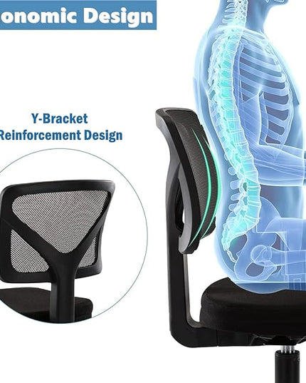 Armless Mesh Task Low Back Ergonomic Home Computer Rolling Swivel for Small Spaces, Height Adjustable, Black - LeafyLoom