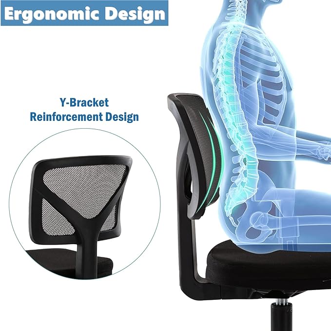 Armless Mesh Task Low Back Ergonomic Home Computer Rolling Swivel for Small Spaces, Height Adjustable, Black - LeafyLoom