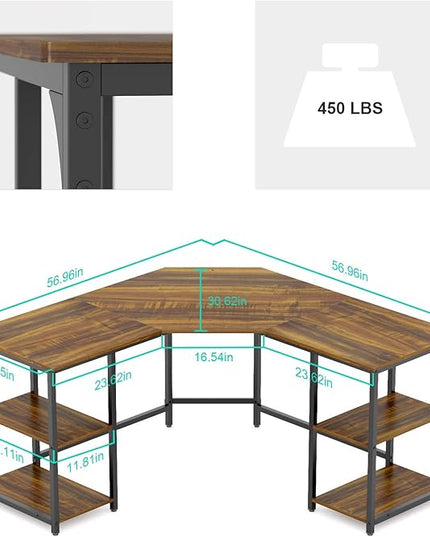 Elephance Large L-Shaped Computer Desk with Shelves, Corner Desk, Home Office Writing Workstation, Gaming Desk PC Latop Table with Storage - LeafyLoom