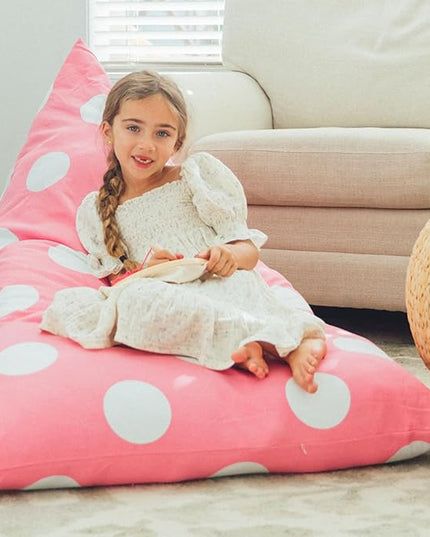 Butterfly Craze Bean Bag Chair Cover, Functional Toddler Toy Organizer, Fill with Stuffed Animals to Create a Jumbo, Comfy Floor Lounger for Boys or Girls, Stuffing Not Included, Light Pink Polka Dots - LeafyLoom